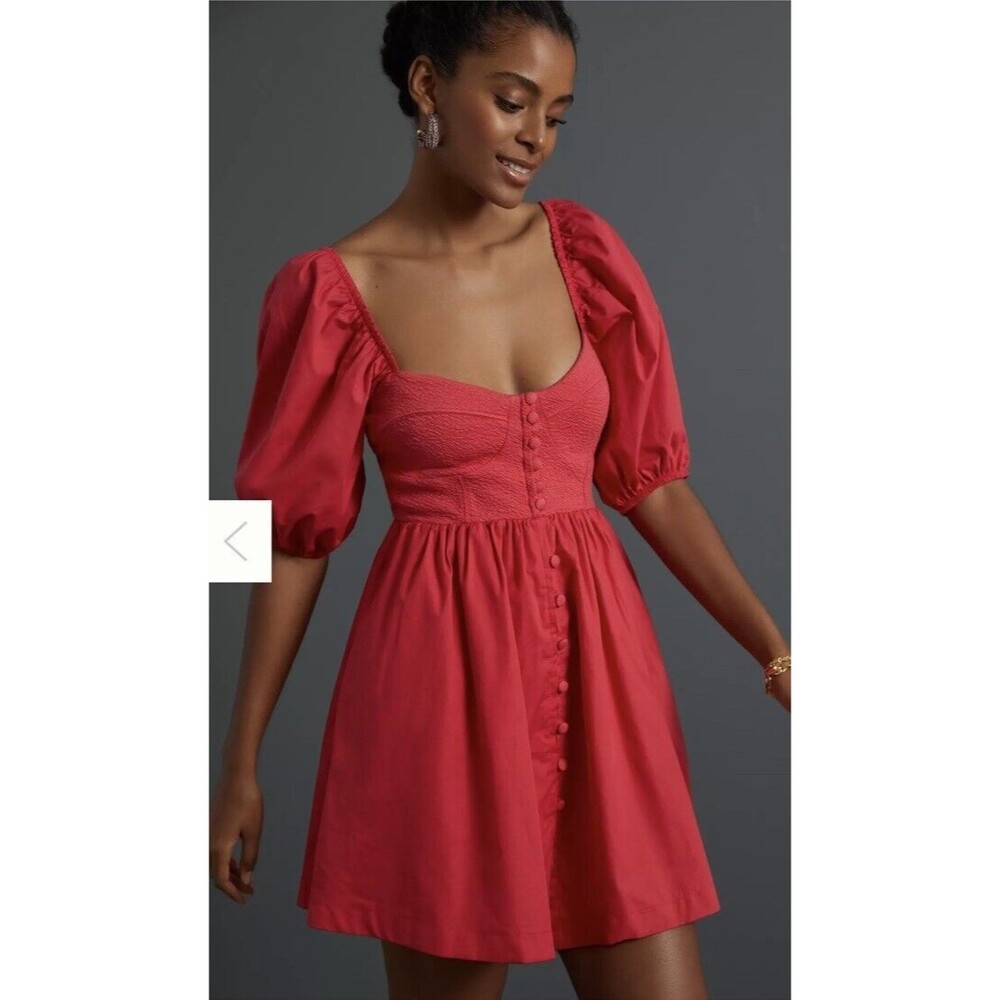 Anthropologie Maeve Puff-Sleeve Sweetheart Mini Dress Size Small